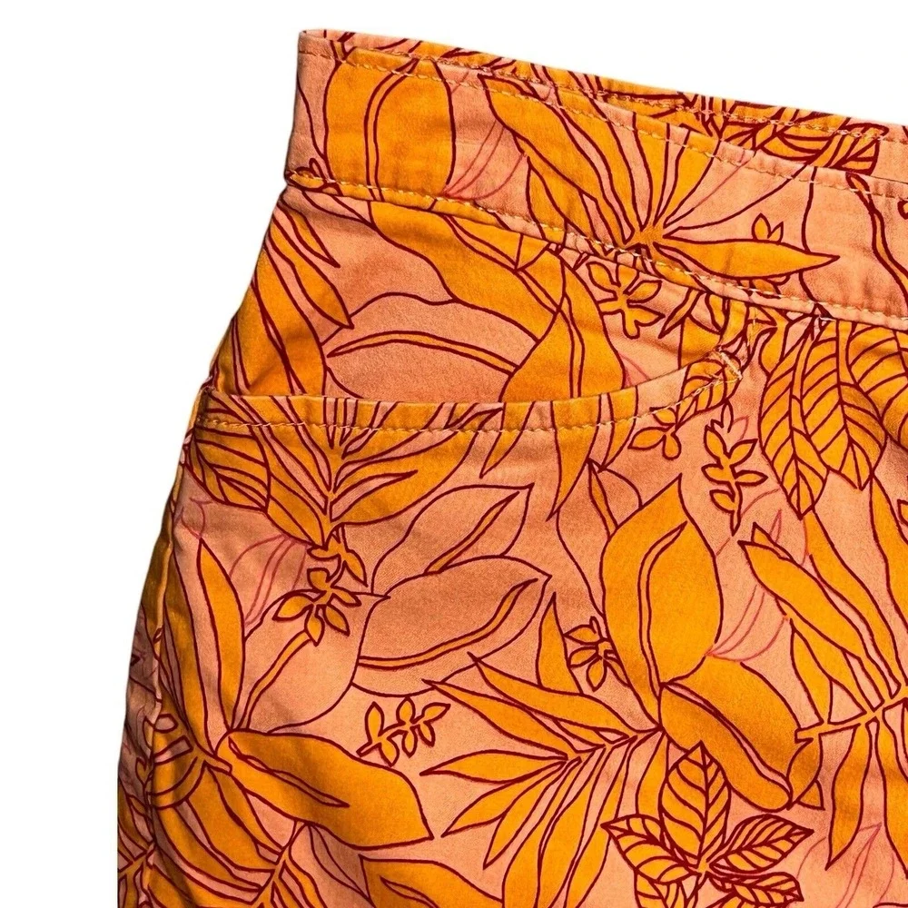 Bill Blass Jeans 12 Shorts Orange Floral Cuffed Stretch High Rise Casual Vibrant